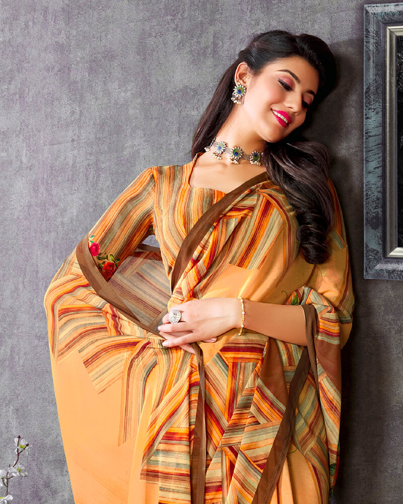 Vishal Prints Ochre Digital Print Georgette Saree