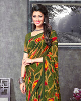 Vishal Prints Red Digital Print Georgette Saree