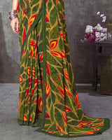 Vishal Prints Red Digital Print Georgette Saree