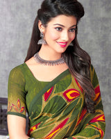 Vishal Prints Red Digital Print Georgette Saree