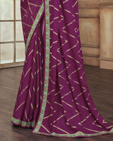 Vishal Prints Wine Chiffon Saree With Foil Print And Jari Border