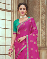 Vishal Prints Hot Pink Chiffon Saree With Foil Print And Jari Border