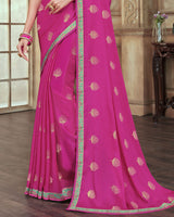 Vishal Prints Hot Pink Chiffon Saree With Foil Print And Jari Border