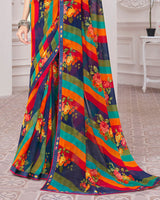 Vishal Prints Multicolour Printed Georgette Saree With Satin Border