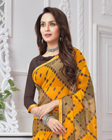 Vishal Prints Dark Yellow Printed Georgette Saree With Satin Border