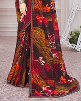 Vishal Prints Wine Printed Georgette Saree With Satin Border