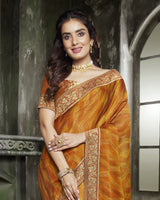 Vishal Prints Orange And Mustard Chiffon Saree With Jari Border