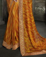 Vishal Prints Orange And Mustard Chiffon Saree With Jari Border