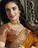 Vishal Prints Orange And Mustard Chiffon Saree With Jari Border