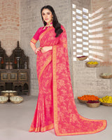 Vishal Prints Red Pink Brasso Saree With Foil Print And Jari Border