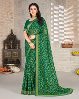 Vishal Prints Green Brasso Saree With Foil Print And Jari Border