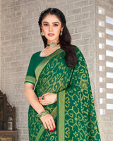 Vishal Prints Green Brasso Saree With Foil Print And Jari Border