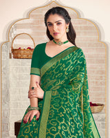 Vishal Prints Green Brasso Saree With Foil Print And Jari Border