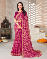 Vishal Prints Dark Fuchsia Brasso Saree With Foil Print And Jari Border