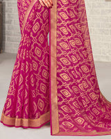 Vishal Prints Dark Fuchsia Brasso Saree With Foil Print And Jari Border