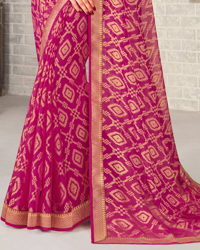 Vishal Prints Dark Fuchsia Brasso Saree With Foil Print And Jari Border