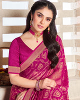 Vishal Prints Dark Fuchsia Brasso Saree With Foil Print And Jari Border