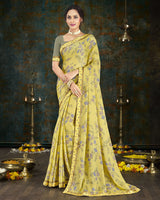Vishal Prints Pastel Yellow Digital Print Crepe Saree With Border