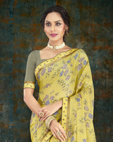 Vishal Prints Pastel Yellow Digital Print Crepe Saree With Border