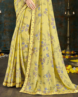 Vishal Prints Pastel Yellow Digital Print Crepe Saree With Border