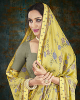 Vishal Prints Pastel Yellow Digital Print Crepe Saree With Border