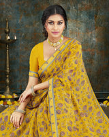 Vishal Prints Golden Yellow Digital Print Crepe Saree With Border