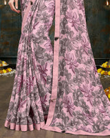 Vishal Prints Baby Pink Digital Print Crepe Saree With Border