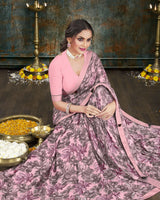 Vishal Prints Baby Pink Digital Print Crepe Saree With Border
