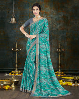 Vishal Prints Teal Blue Digital Print Crepe Saree With Border