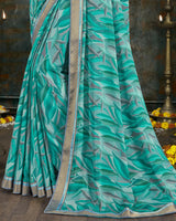 Vishal Prints Teal Blue Digital Print Crepe Saree With Border