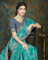 Vishal Prints Teal Blue Digital Print Crepe Saree With Border