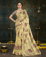 Vishal Prints Pastel Yellow Digital Print Crepe Saree With Border