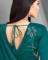 Vishal Prints Rama Green Satin Saree With Stone Work