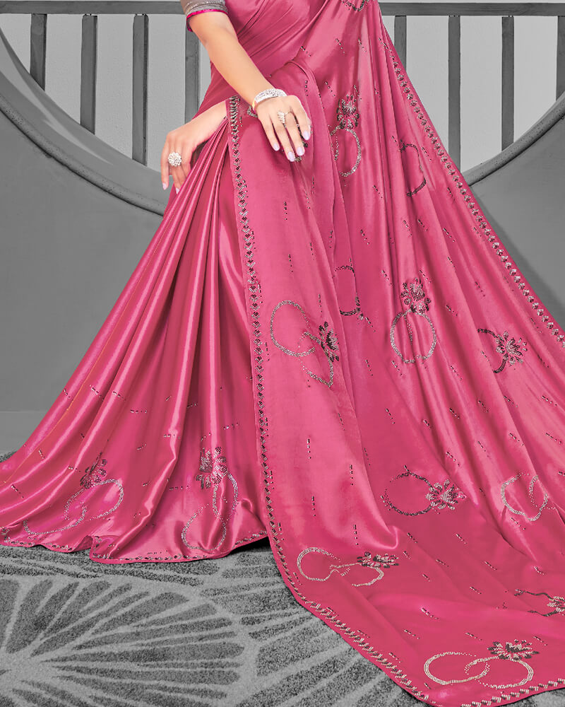 Vishal Prints Blush Pink Satin Saree With Stone Work