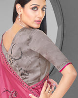 Vishal Prints Blush Pink Satin Saree With Stone Work