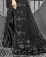 Vishal Prints Black Satin Saree With Stone Work