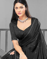 Vishal Prints Black Satin Saree With Stone Work