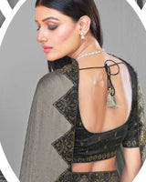 Vishal Prints Sand Grey Satin Saree With Stone Work