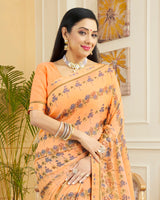 Vishal Prints Pastel Orange Printed Chiffon Saree With Border