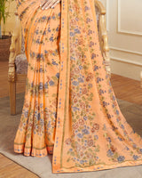 Vishal Prints Pastel Orange Printed Chiffon Saree With Border