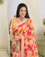 Vishal Prints Pastel Orange Printed Chiffon Saree With Border