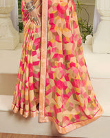 Vishal Prints Pastel Orange Printed Chiffon Saree With Border