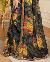 Vishal Prints Black Printed Georgette Saree With Border