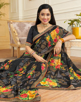 Vishal Prints Black Printed Georgette Saree With Border