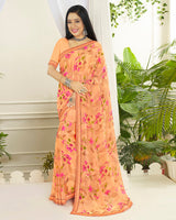 Vishal Prints Pastel Orange Printed Georgette Saree With Border