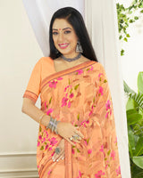 Vishal Prints Pastel Orange Printed Georgette Saree With Border