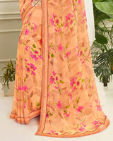 Vishal Prints Pastel Orange Printed Georgette Saree With Border