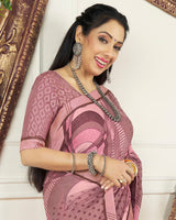 Vishal Prints Dusty Pink Printed Chiffon Saree With Border