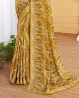 Vishal Prints Dark Beige Printed Chiffon Saree With Border