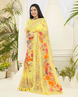 Vishal Prints Pastel Yellow Printed Georgette Saree With Border